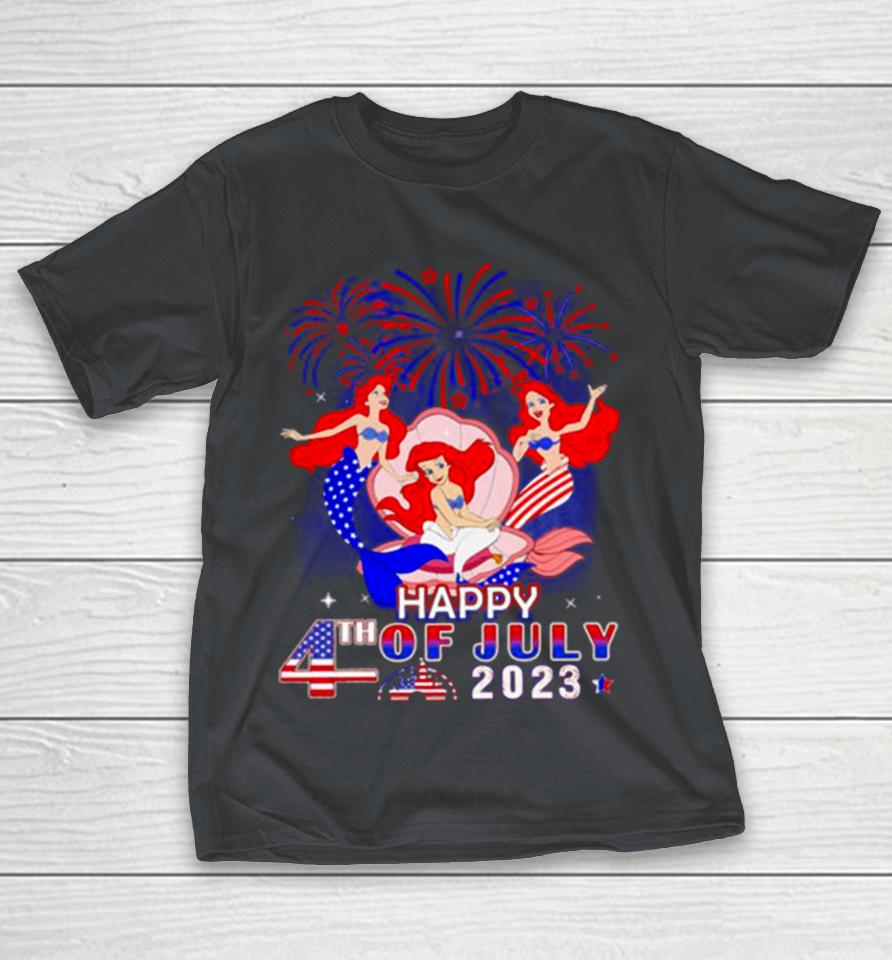 Ariel Mermaid Red Blue Fireworks Happy 4th Of July 2023 Independent Shirts
