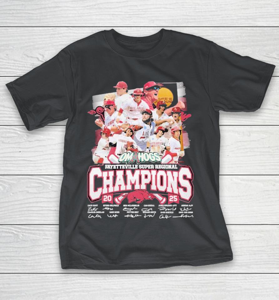 Arkansas Razorbacks Fayetteville Super Regional Champions 2025 Signatures Shirts