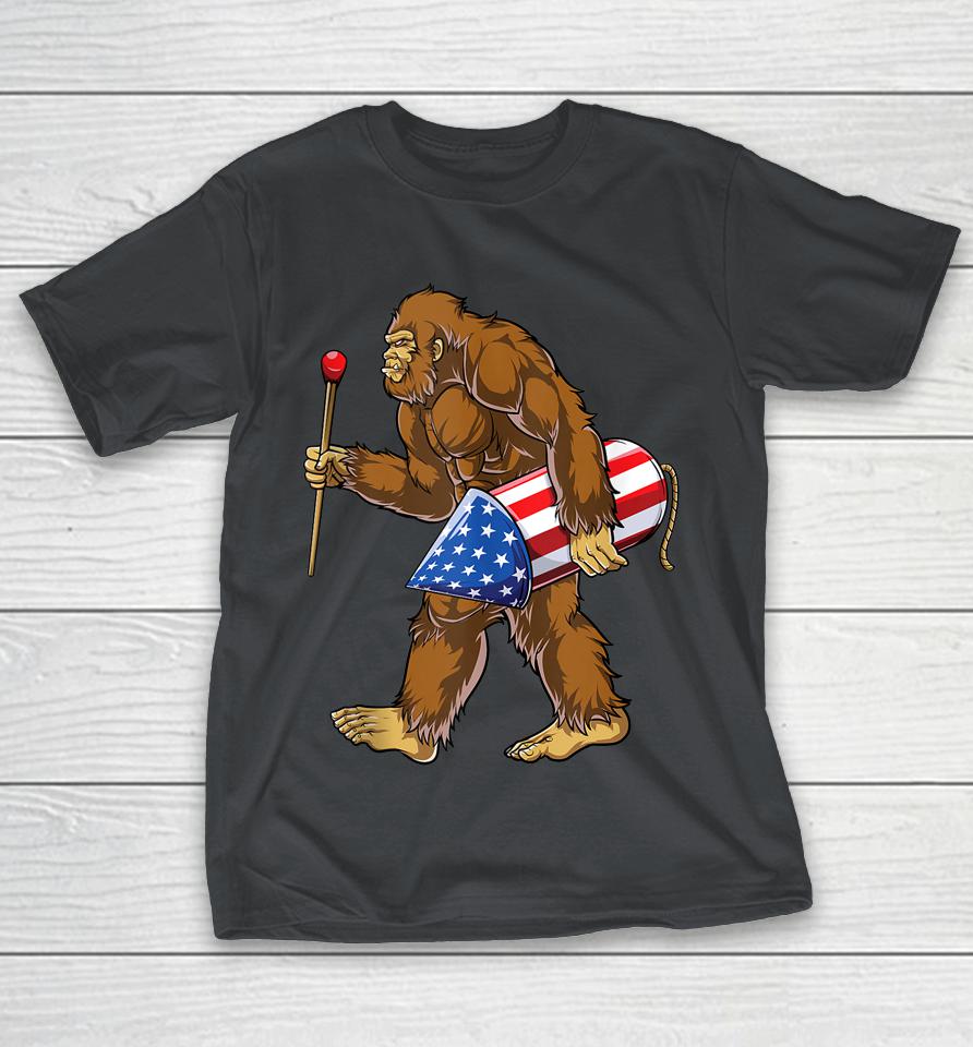 Bigfoot Fireworks 4th Of July Sasquatch American Flag Shirts