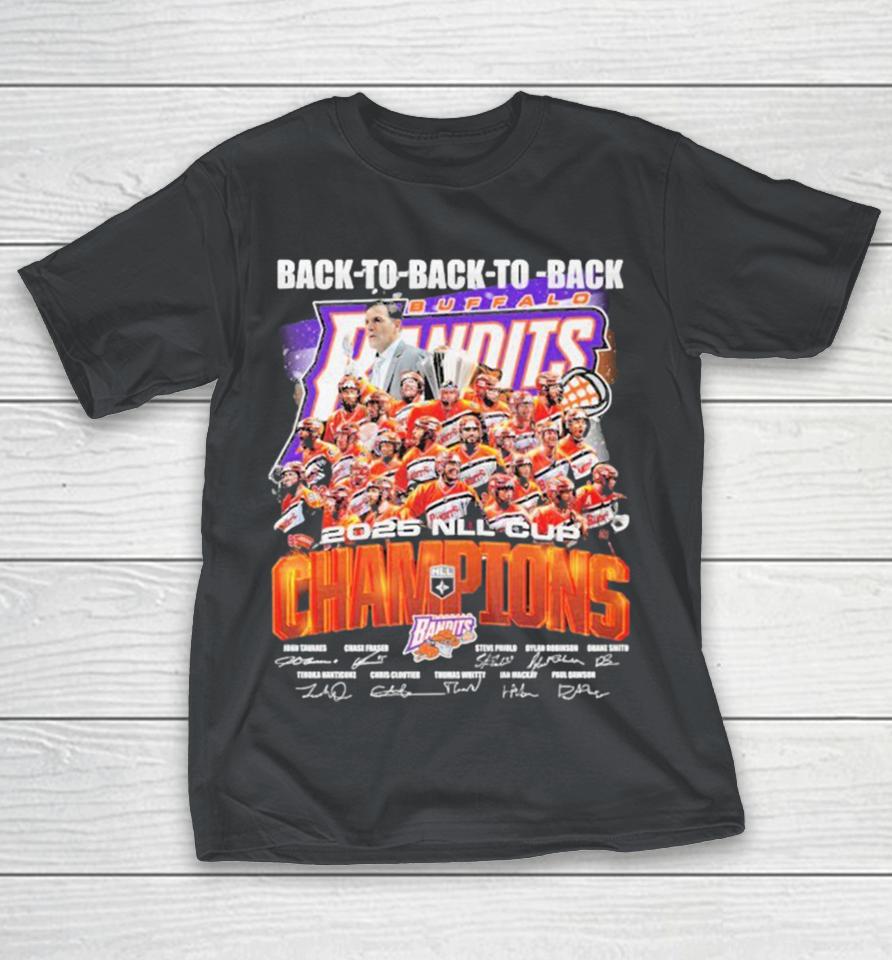 Buffalo Bandits 2025 NLL Cup Back To Back To Back Champions Signatures Shirts