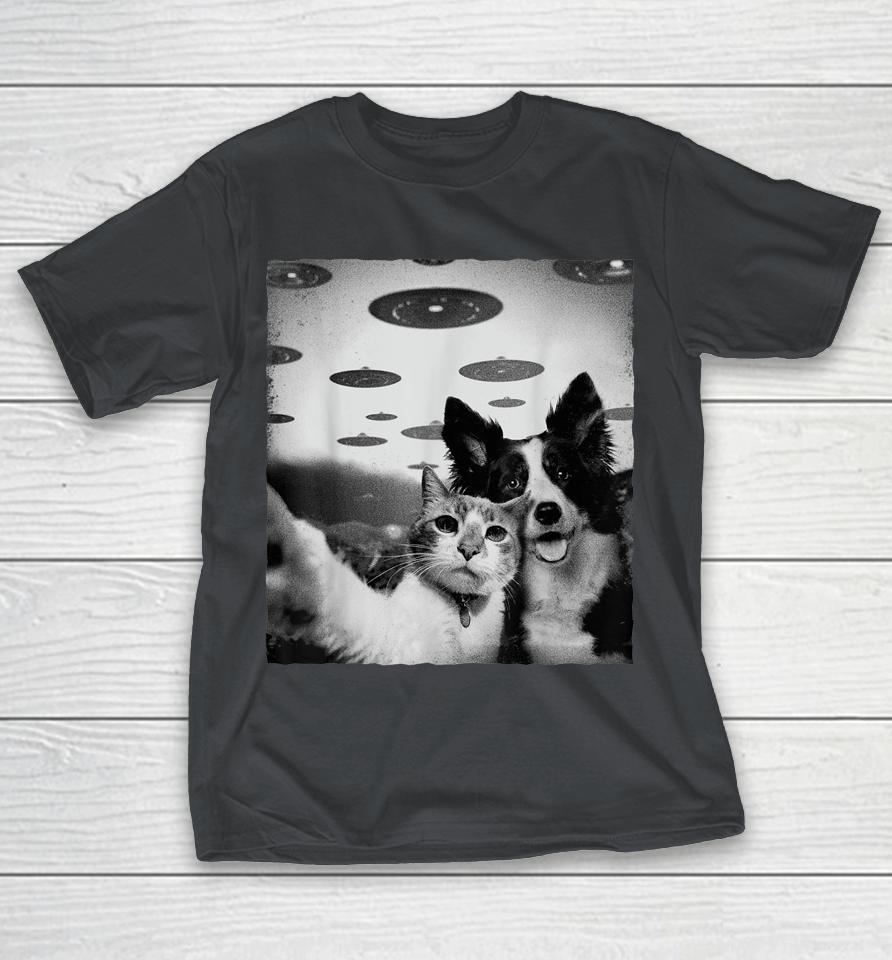 Cat And Dog Selfie With Alien UFO Shirts
