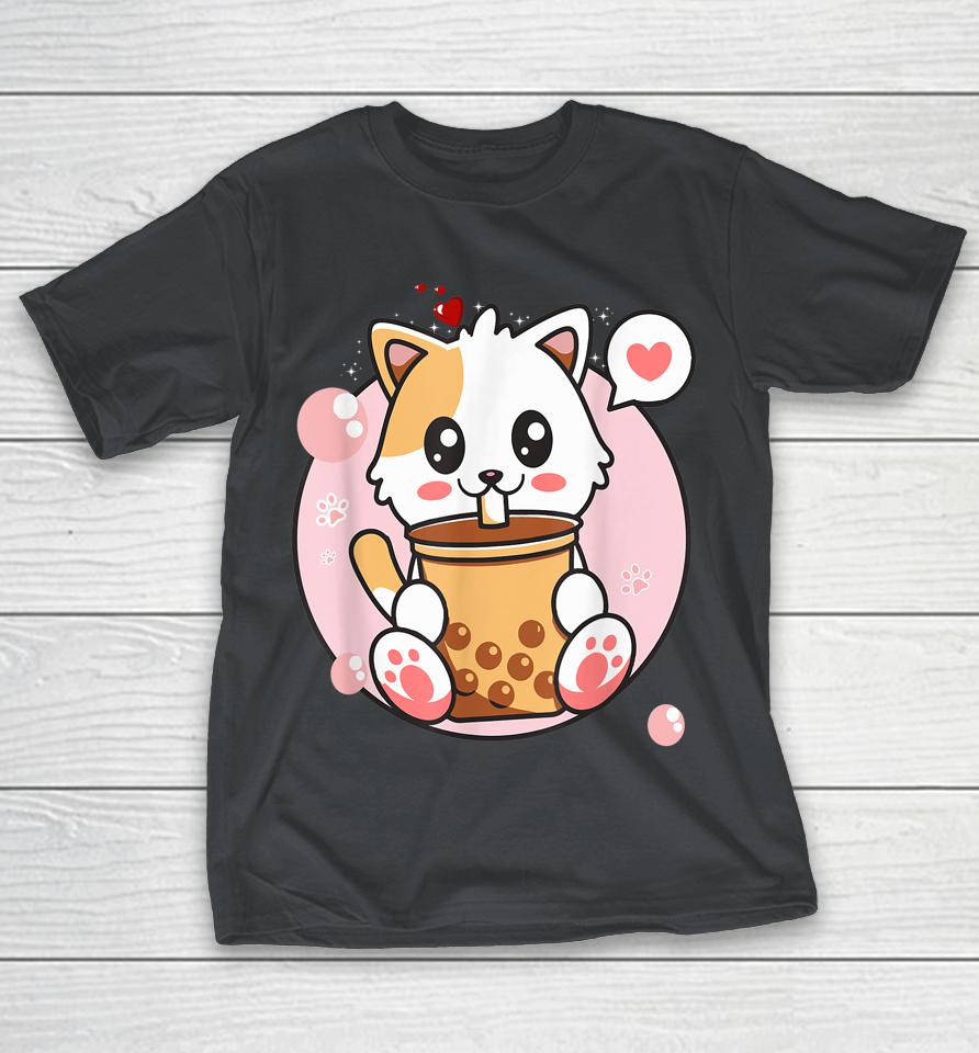 Cat Boba Tea Bubble Tea Kawaii Anime Japanese Girl Shirts