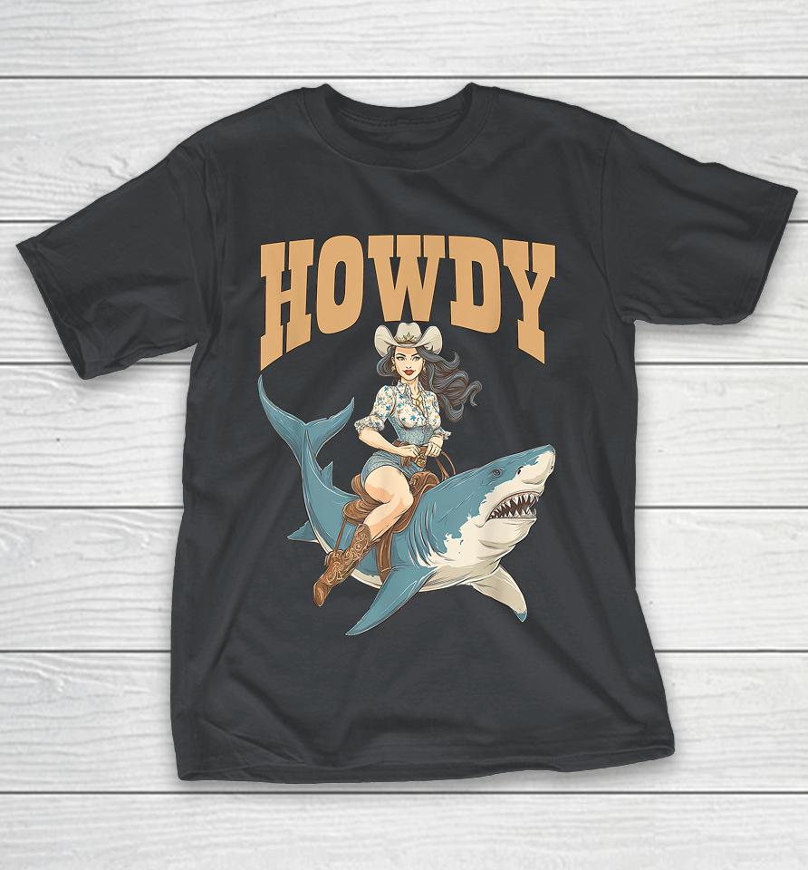 Cowgirl Riding Shark Rodeo Shirts