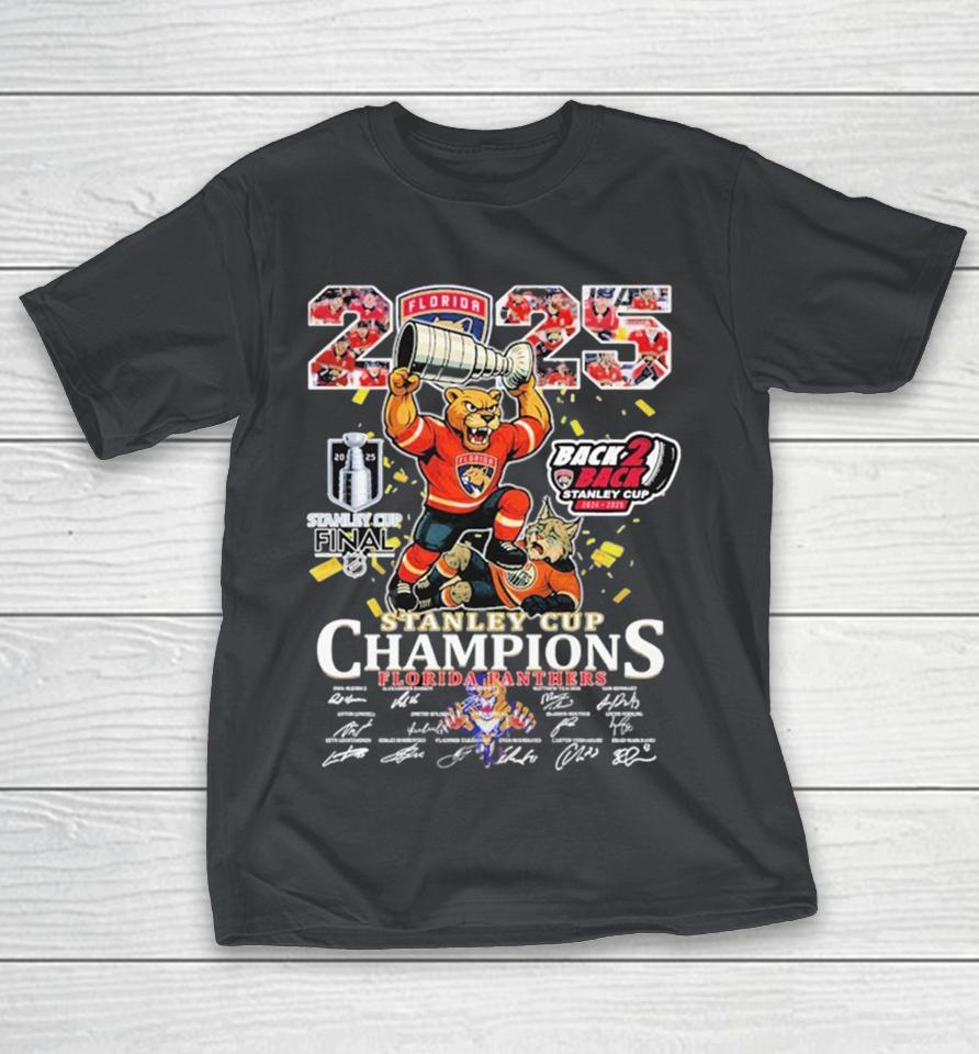 Florida Panthers Trample Edmonton Oilers 2025 Back 2 Back Stanley Cup Champions Signature NHL Signatures Mascot Trophy Shirts