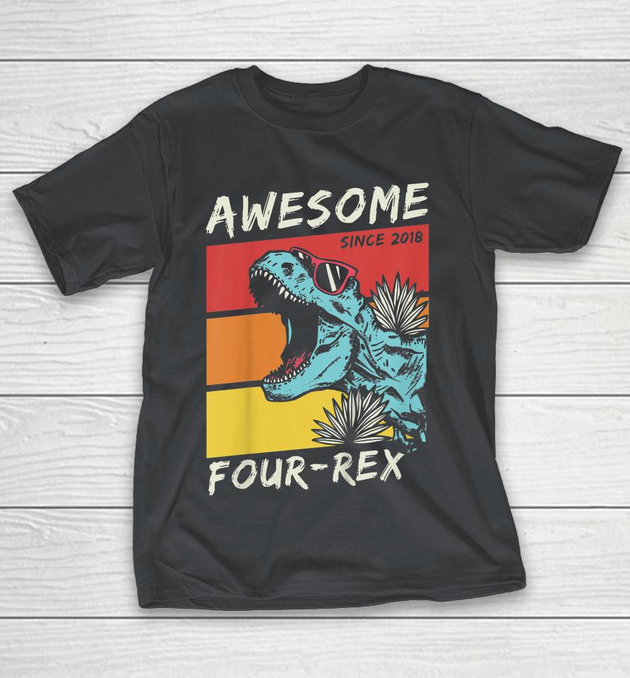 Four Rex Boy 4th Birthday 2018 Dinosaur 4 Year Old Shirts