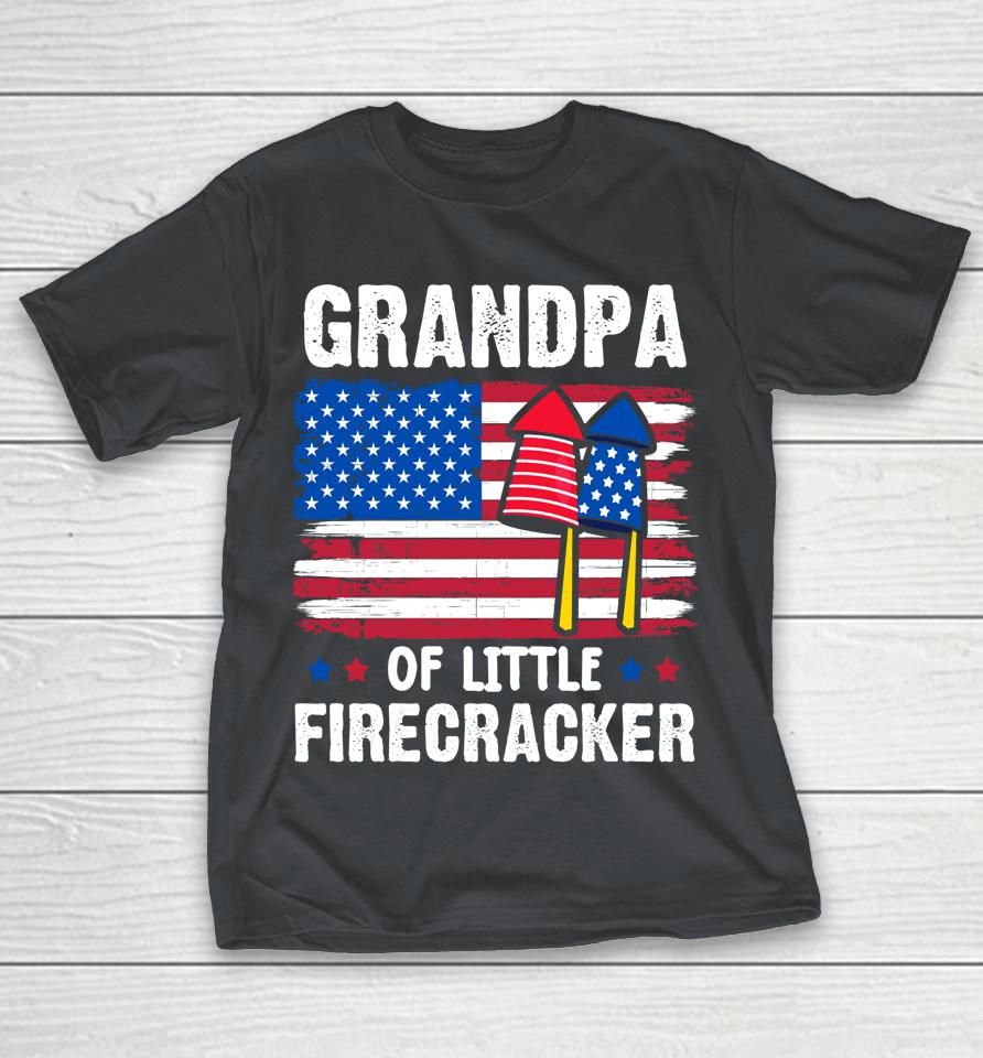 Grandpa Of The Little Firecracker 4th Of July Grandfather Shirts