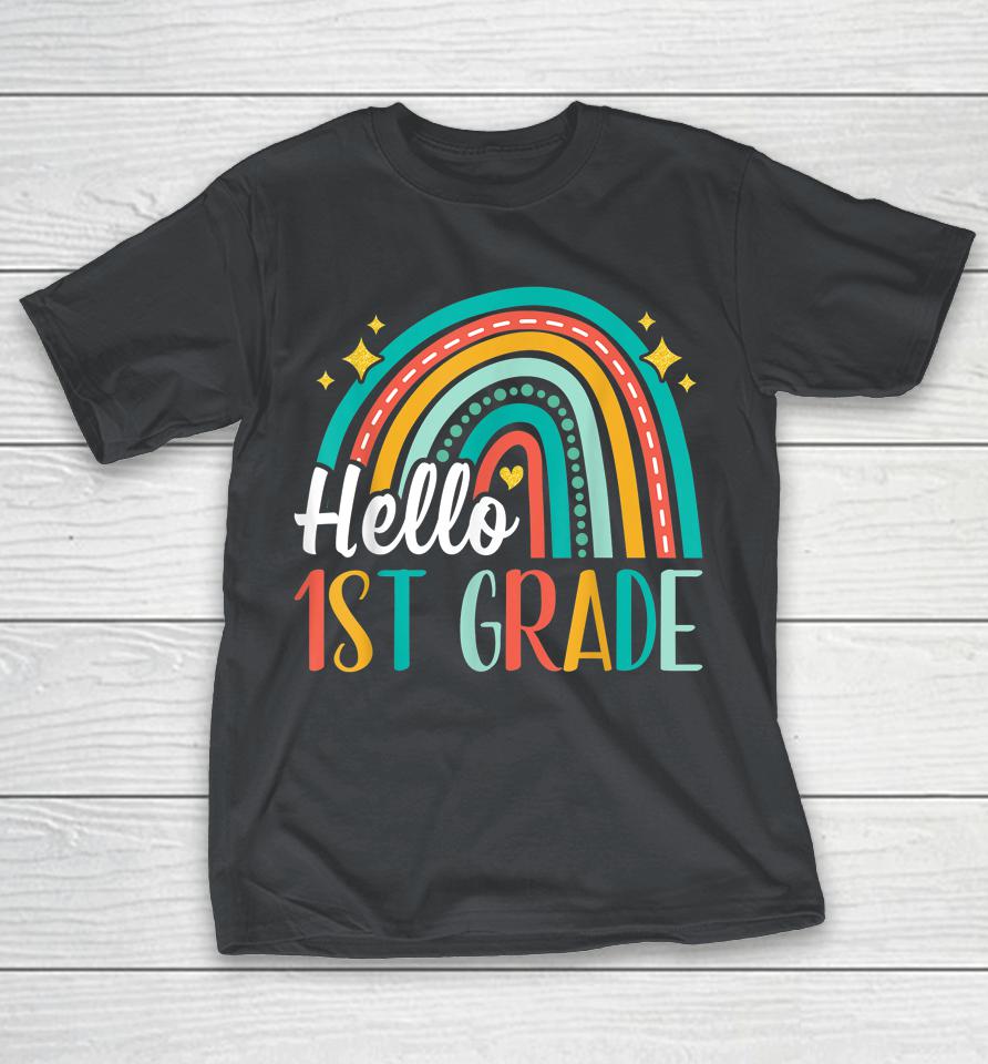 Hello 1st Grade Rainbow For Teachers Girls Kids First Day Shirts