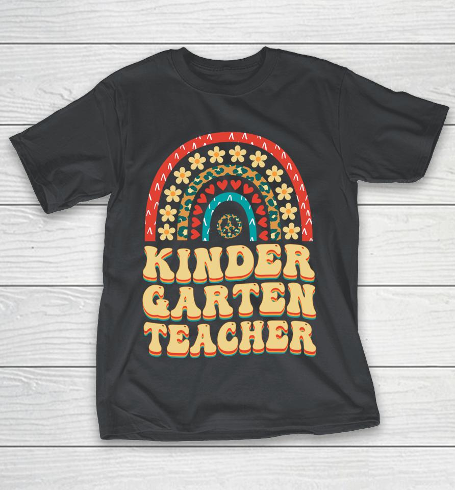 Kindergarten Vibes Retro Groovy Rainbow Daisy Back To School Shirts