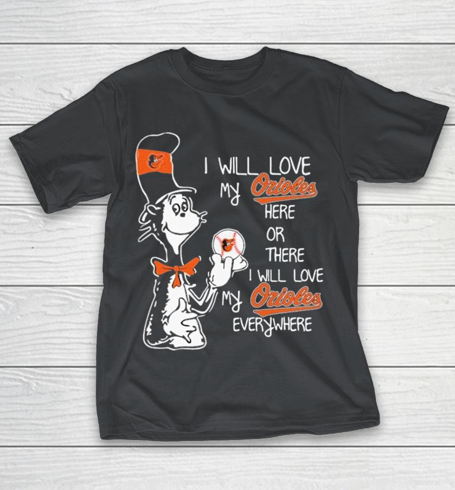 Official Dr Seuss I Will Love My Baltimore Orioles Here Or There I Will Love My Baltimore Orioles Everywhere Cat Hat Shirts