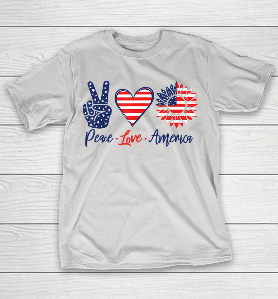 Peace Love America Sunflower Funny 4th Of July Fireworks Shirts