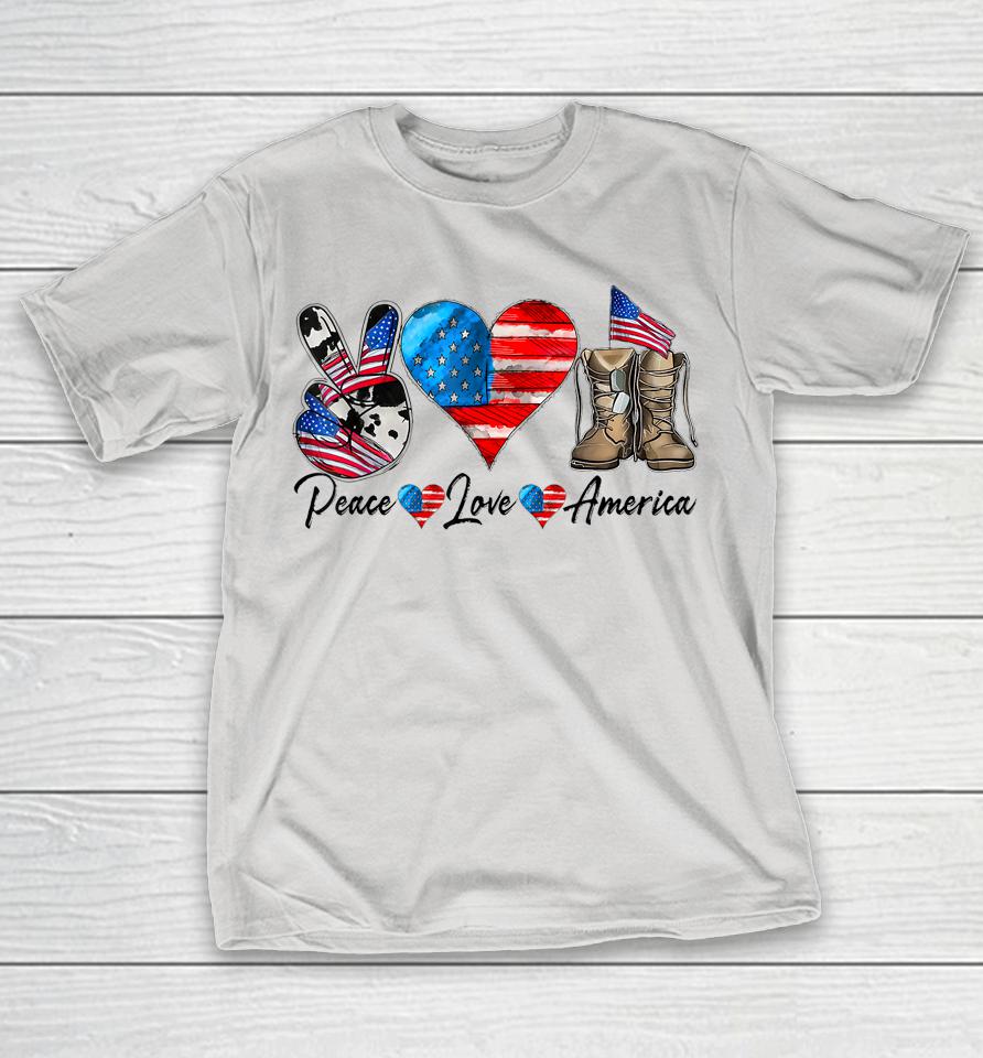 Peace Love America Vintage 4th Of July Western America Flag Shirts