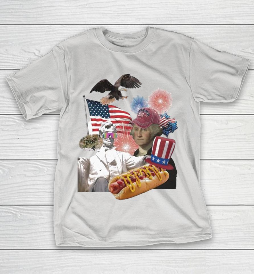 George Washington Eagle Hot Dog Abraham Lincoln Statue Merica USA Flag Shirts