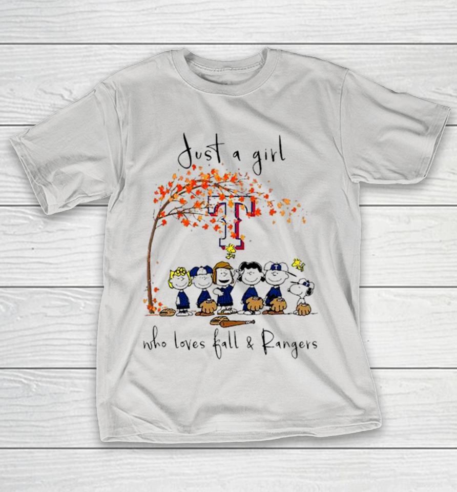 The Peanuts Just A Girl Who Loves Fall Texas Rangers Shirts